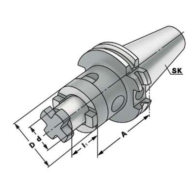 Оправка Combi для установки торцевых фрез (хвостовик SK 40-16-55) по DIN 69871 AD/B